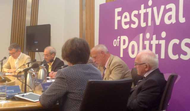 Economics Session: (l-r): Angus Anderson; David Bell; Jo Armstrong (Jeremy Peat behind); Bill Jamieson; Brian Quinn